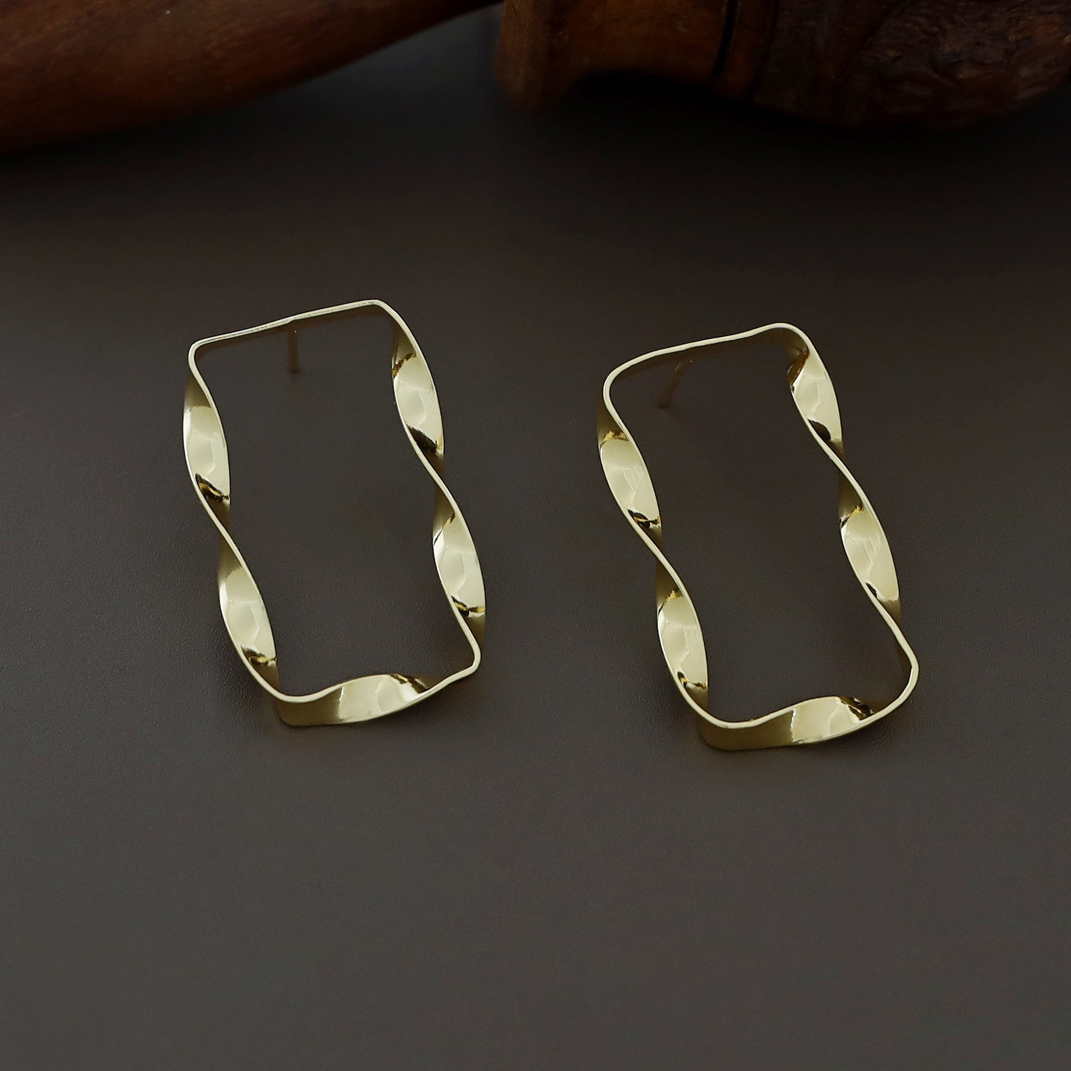 Golden Twisted Rectangle Earring